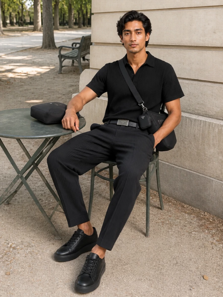 Homme plisse tapered trouser prada crossbody outfit