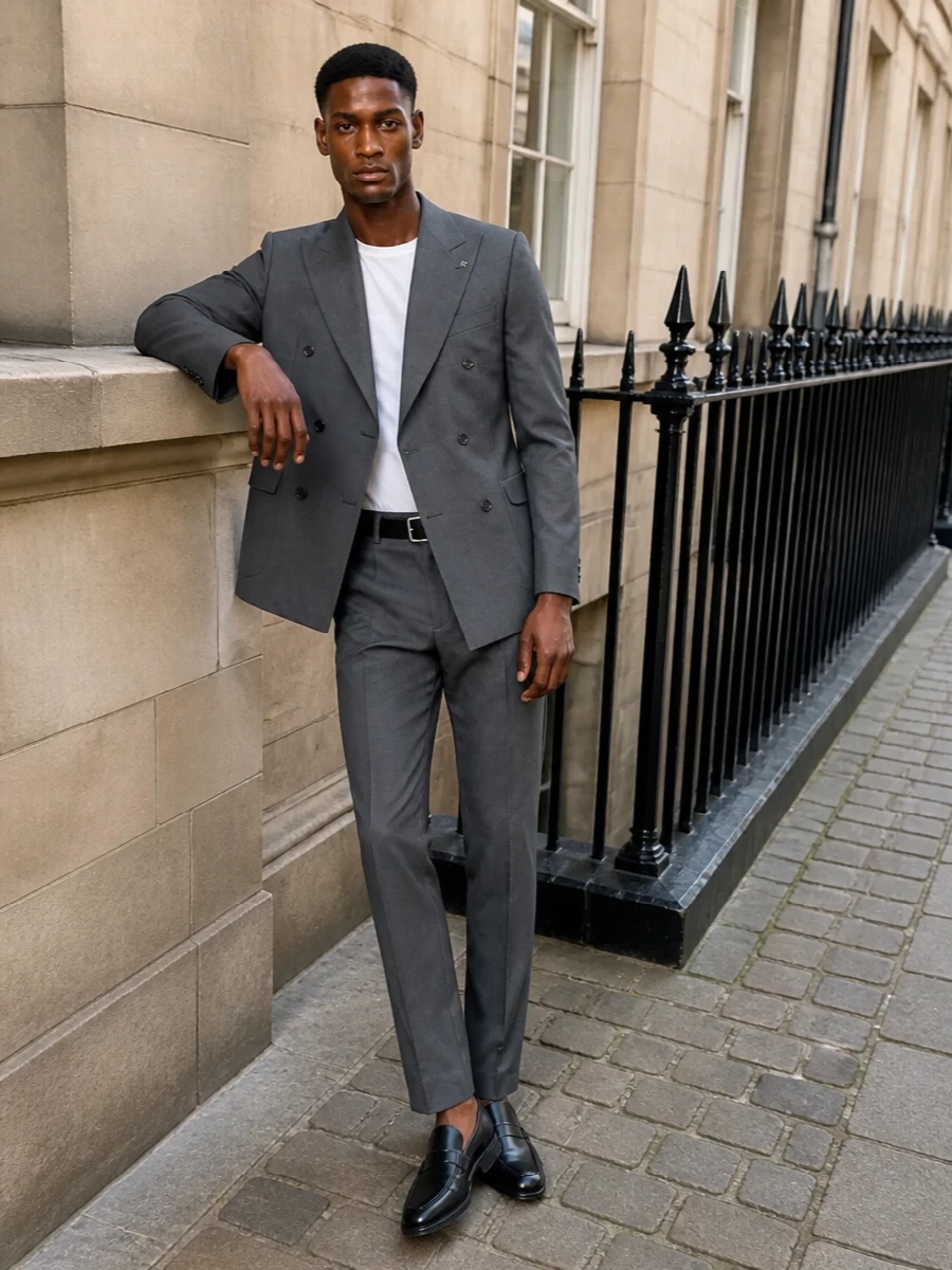 Prada grey trousers tagliatore double breasted blazer
