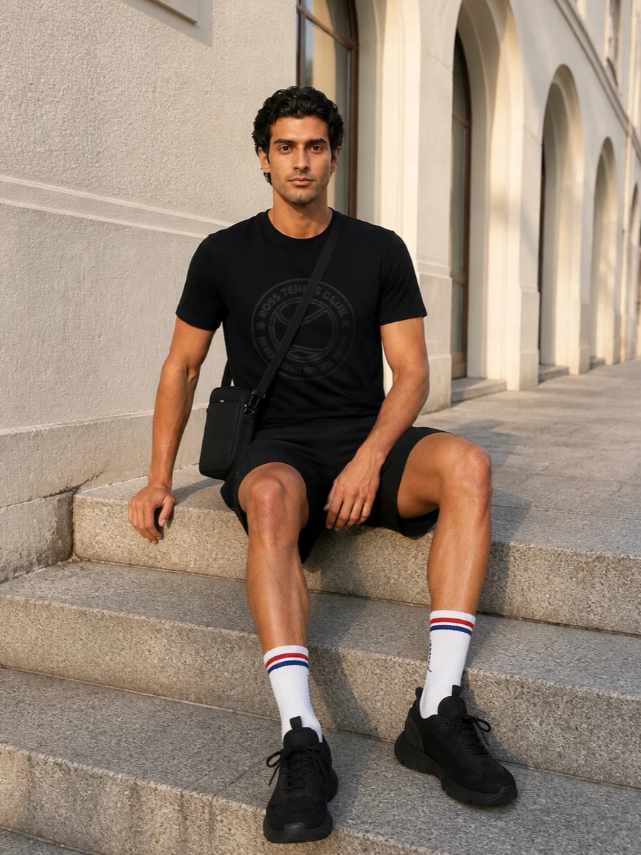 Boss tennis club tshirt black shorts sneakers
