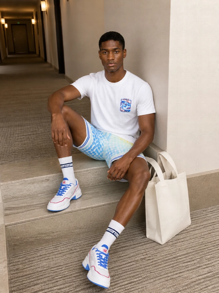Casablanca pastel tee outfit deck shorts