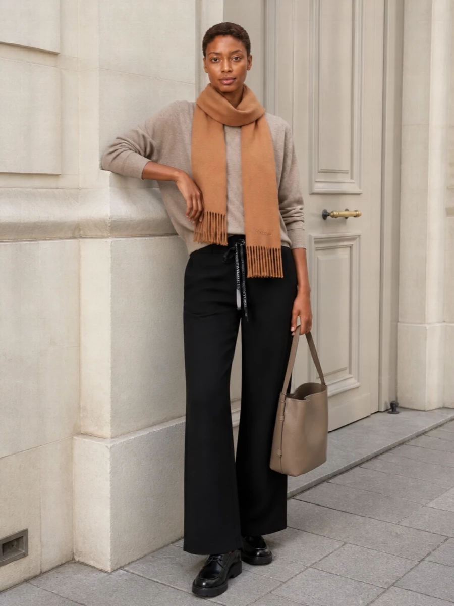 Max mara wide leg lounge pants beige knit
