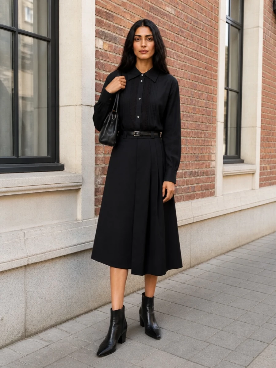 Our legacy black midi skirt tailored shirt outfit