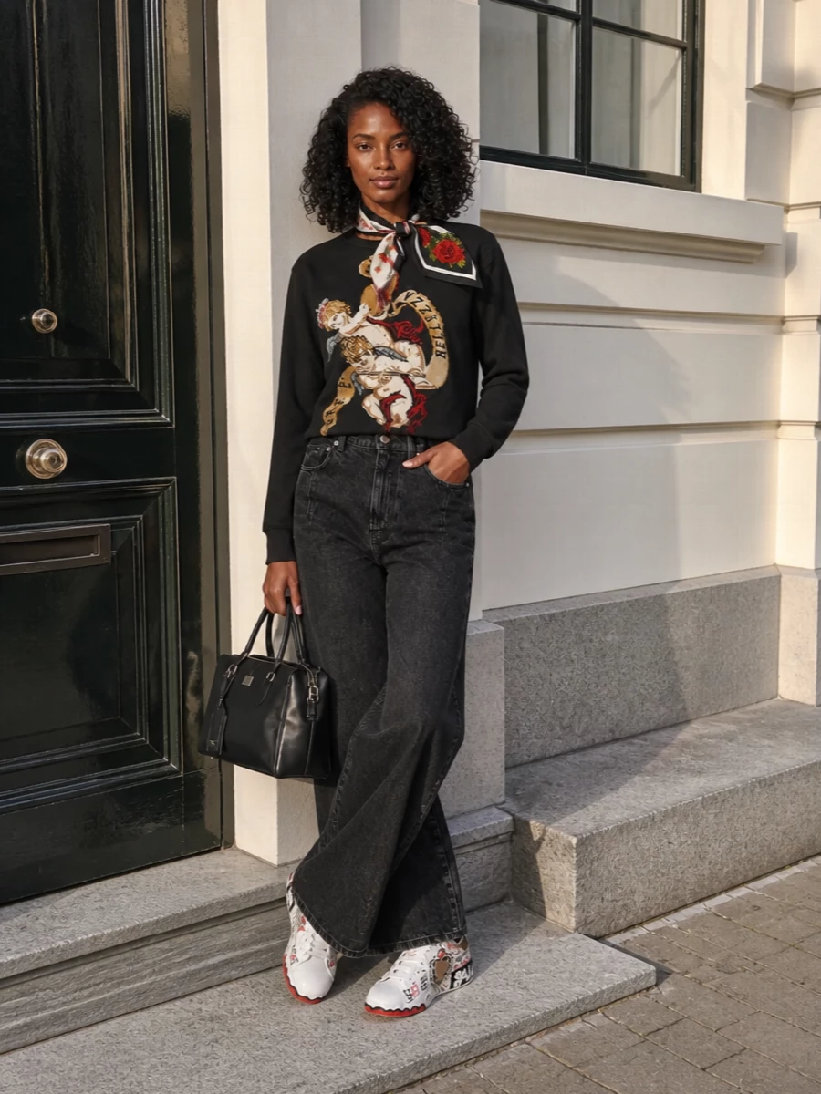 Dolce gabbana cherub sweatshirt wide leg jeans