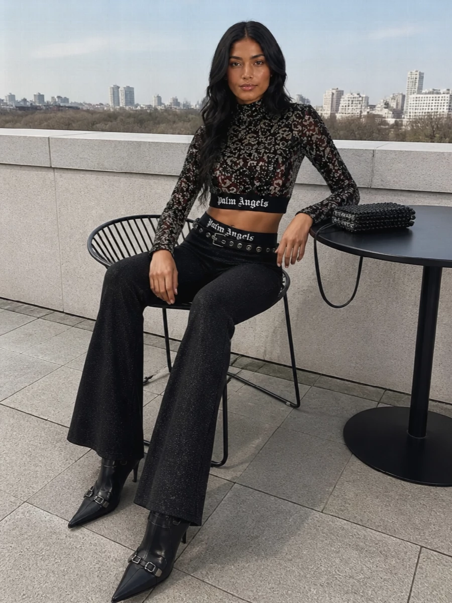 Palm angels sequin crop glitter flare outfit