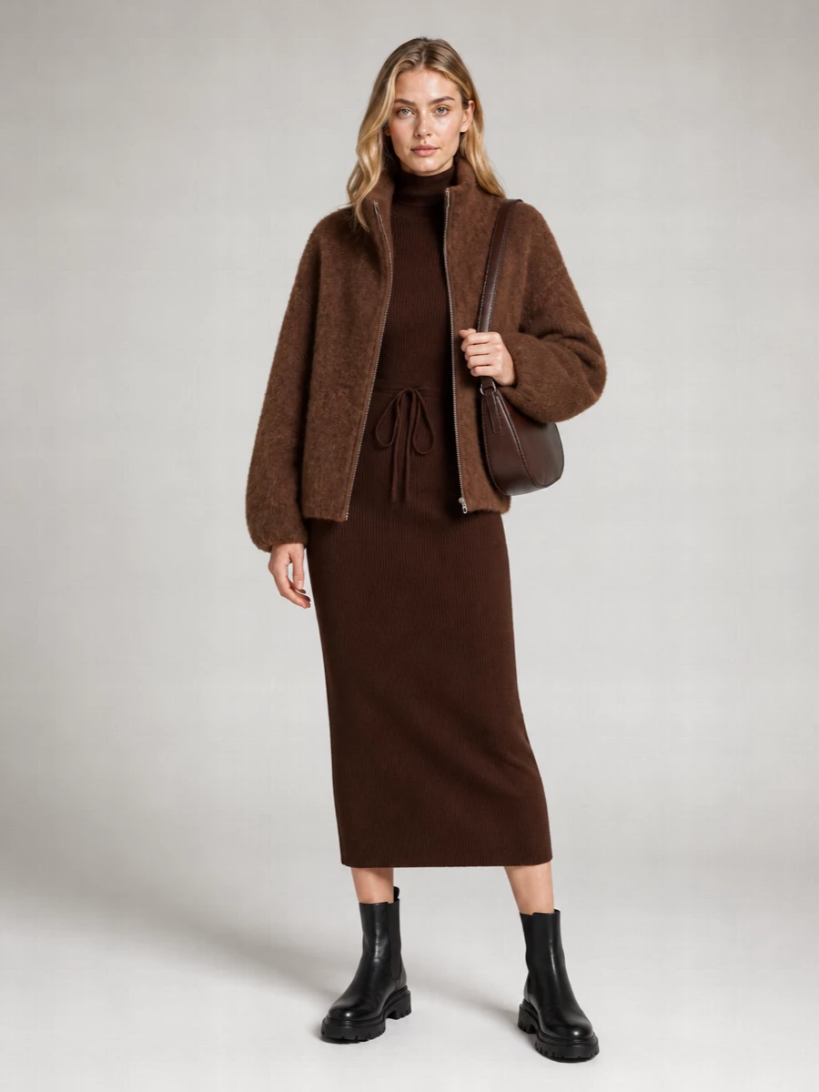 The Frankie Shop fuzzy knit relaxed fit zip cardigan