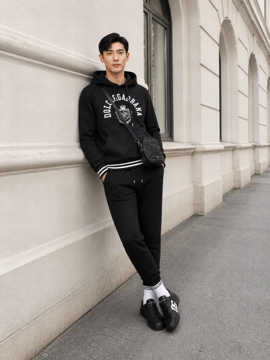 Dolce gabbana black hoodie outfit joggers