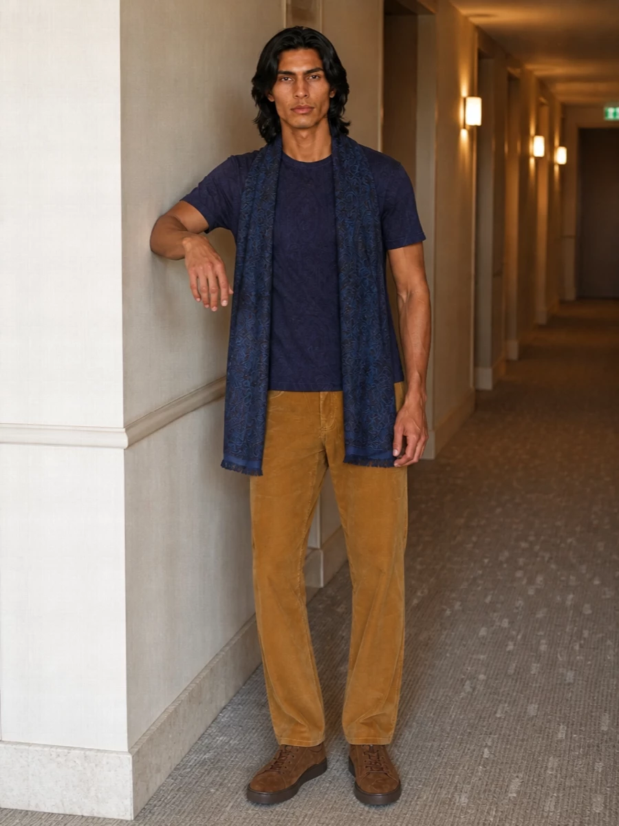 Etro paisley tee camel corduroy tods sneakers