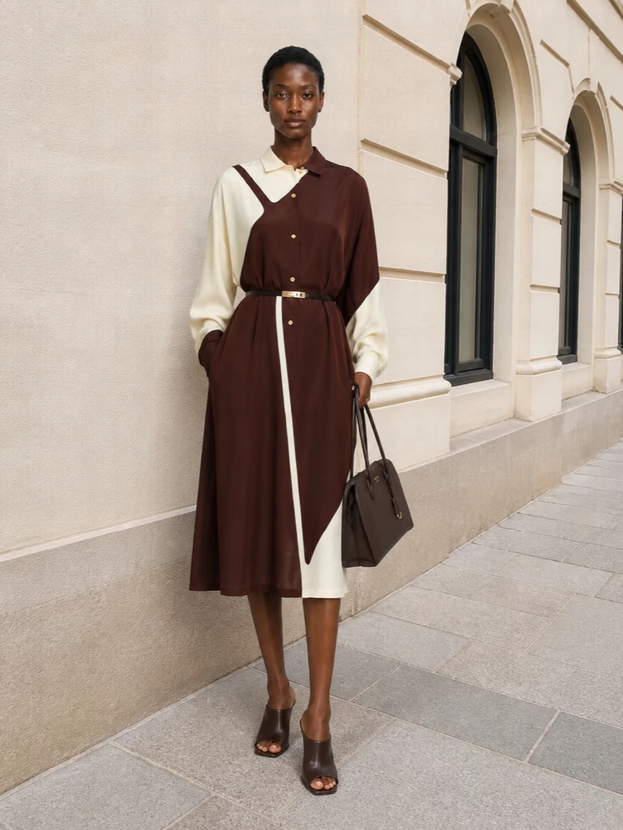 Alberta ferretti brown shirt dress prada bag