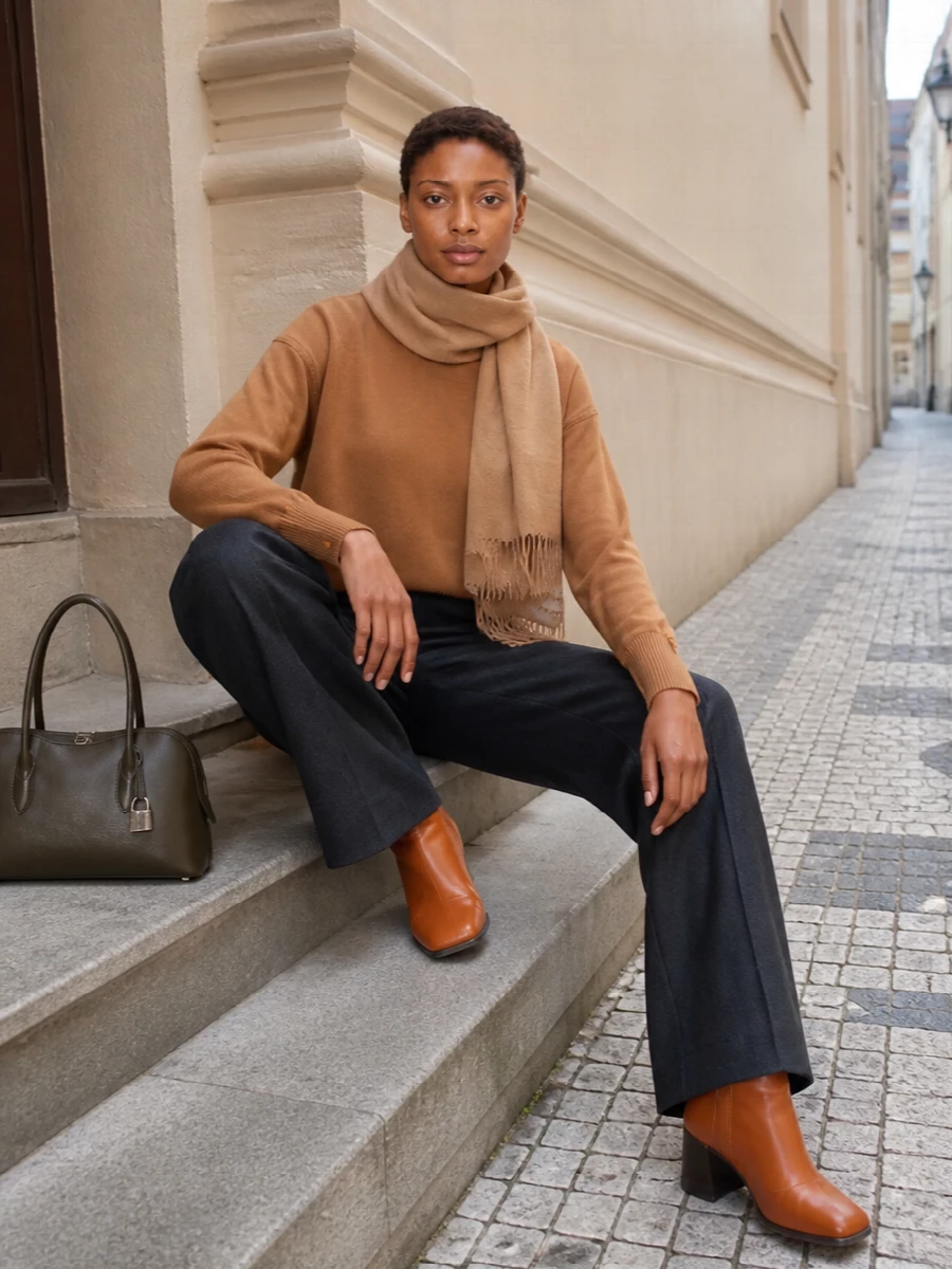 Stella mccartney camel sweater charcoal wide leg trouser