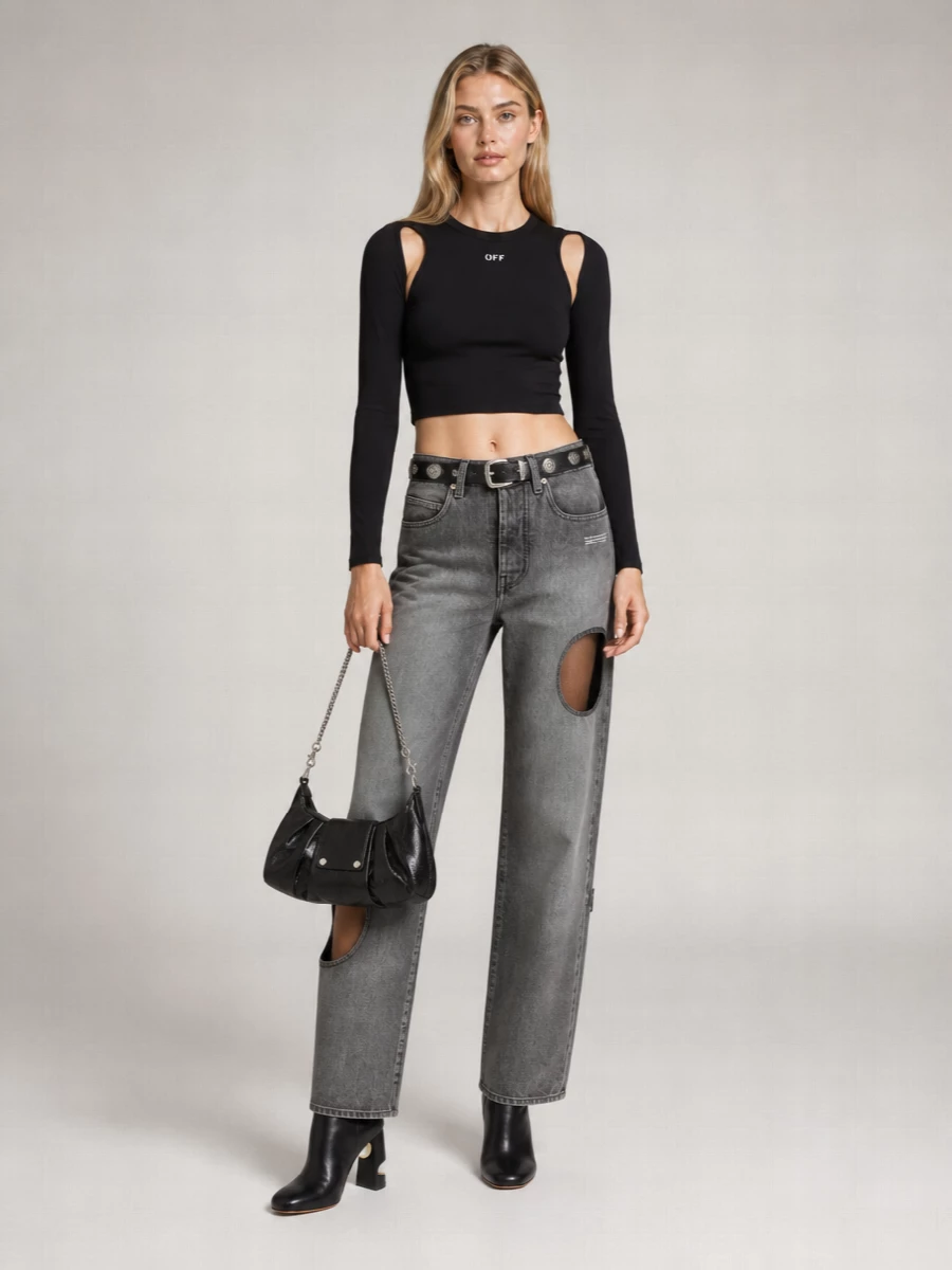 Off-White Denim Cutout Straight-Leg Jeans