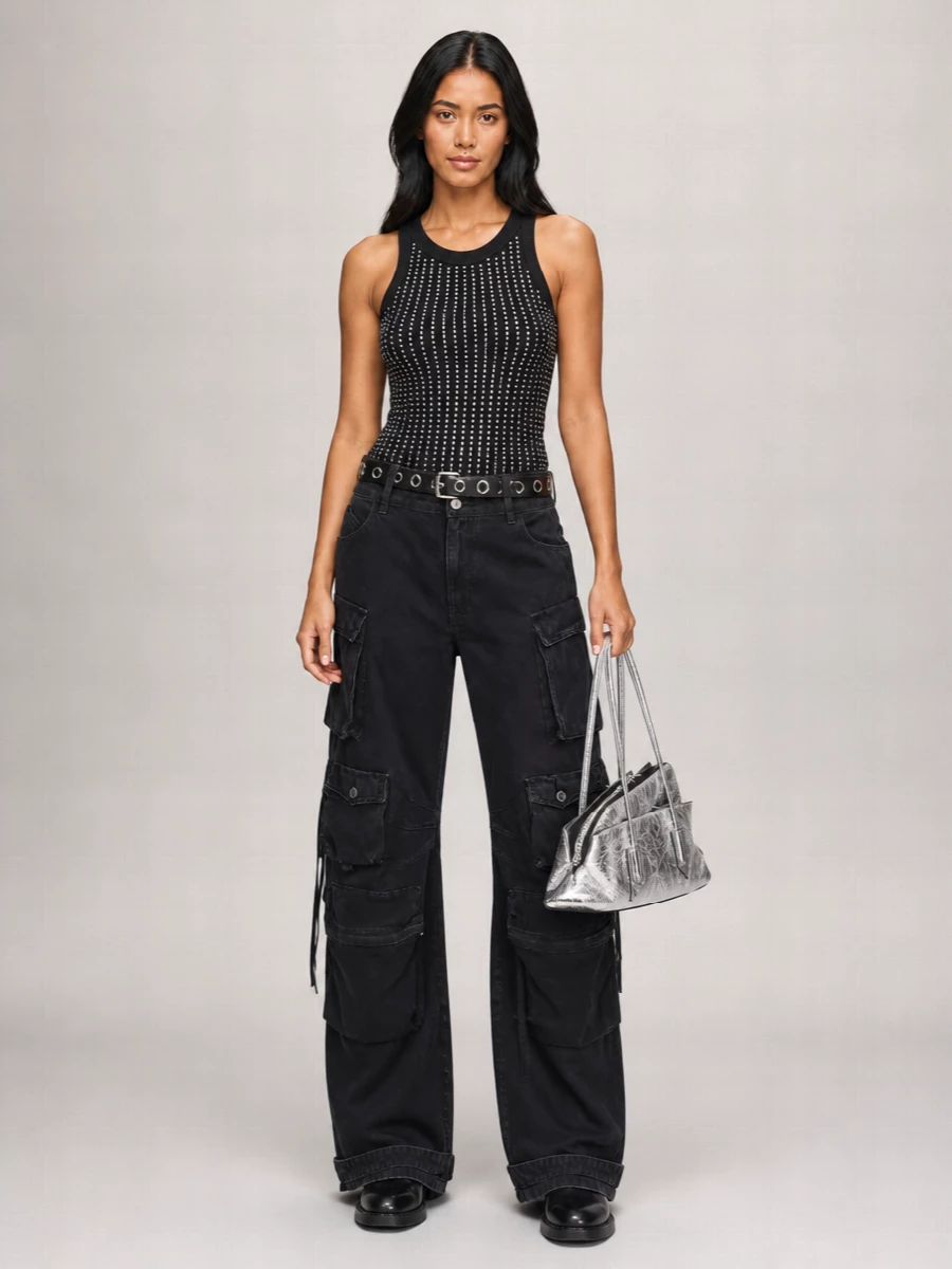 The Attico Denim Wide-Leg Trousers