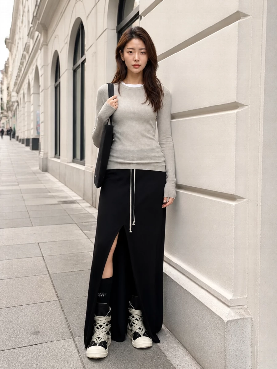 Rick owens drkshdw knit top black maxi skirt