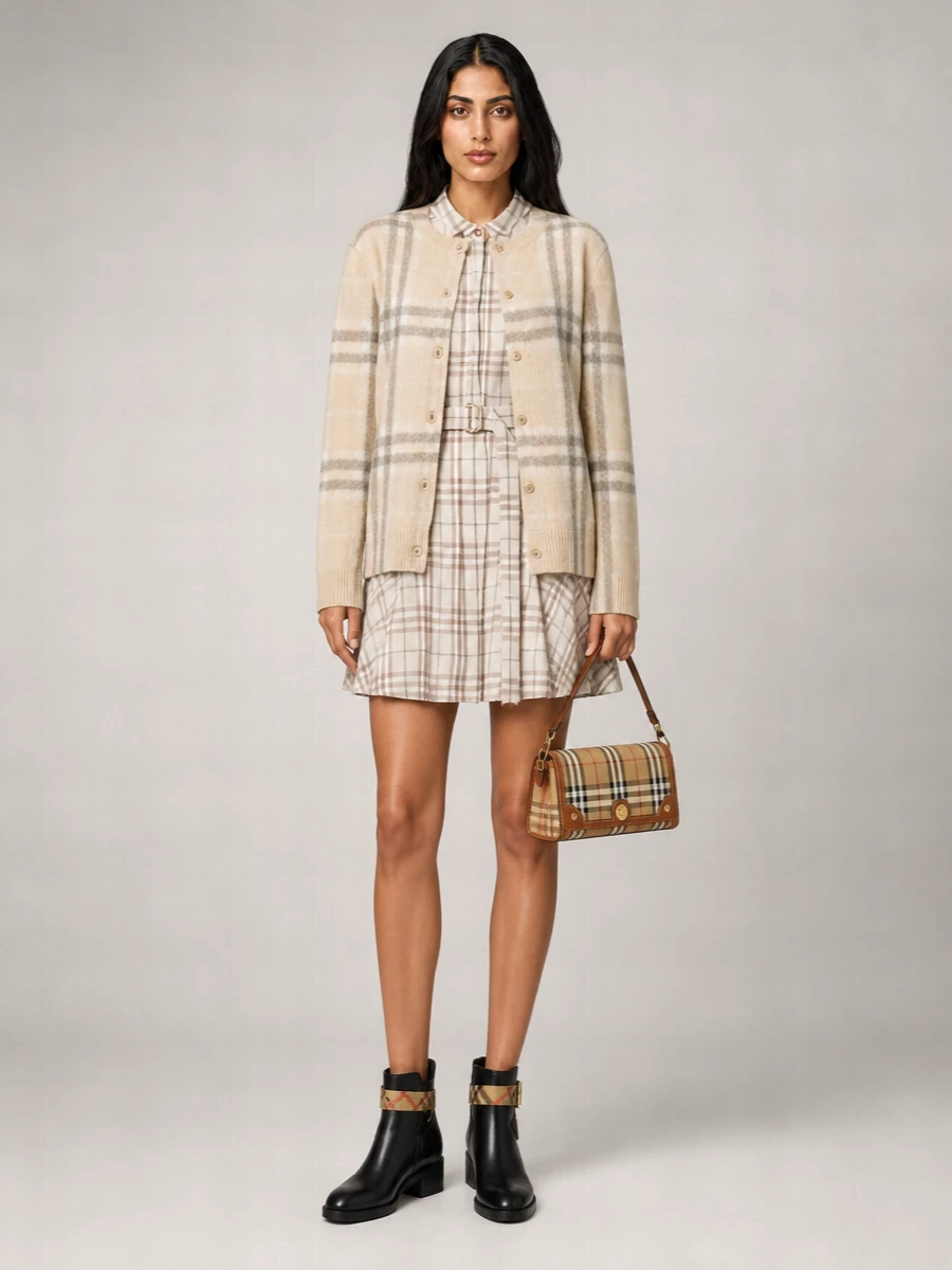 Burberry Checked Ribbed Cashmere Cardigan