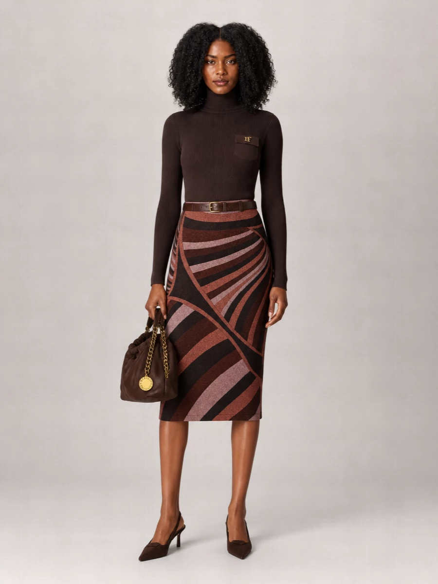 Pucci Printed Lurex Jersey Fitted Midi Skirt
