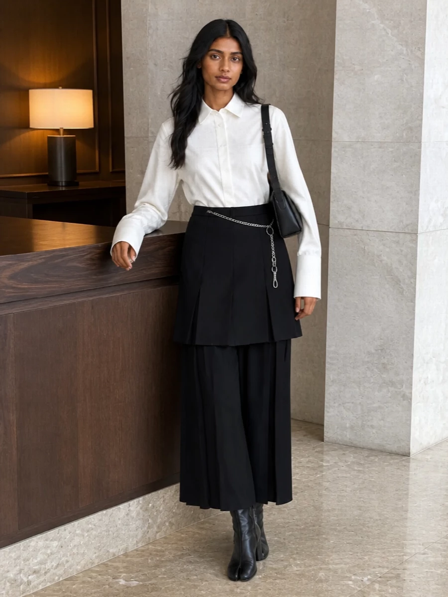 Maison margiela pleated maxi ivory shirt outfit