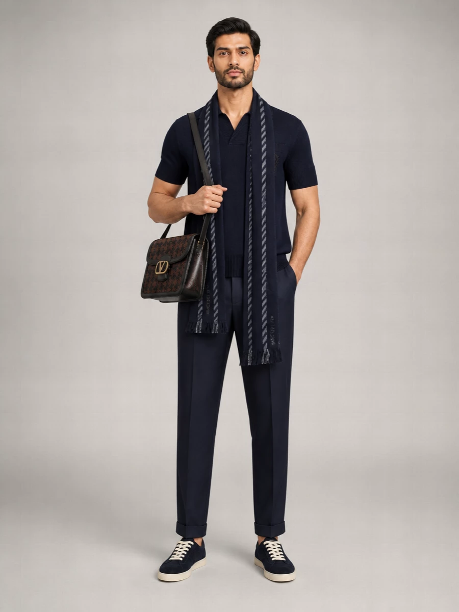 Balmain Embroidered Logo Cotton Blend Polo Shirt