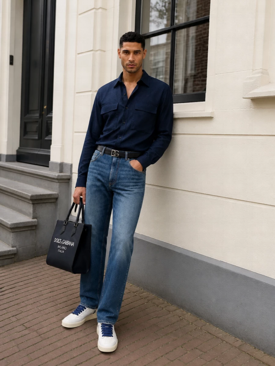 Dolce gabbana mens denim navy shirt outfit