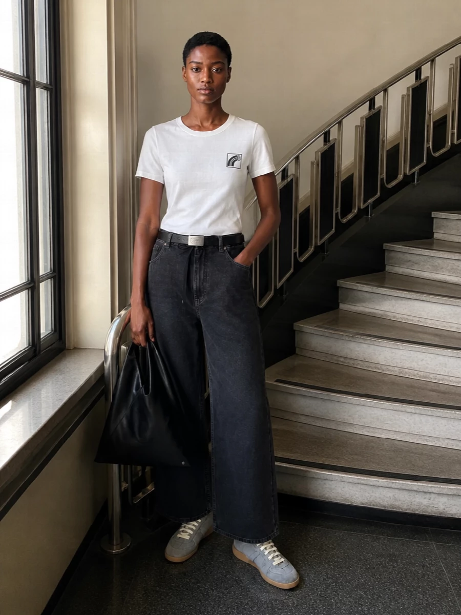 Mm6 margiela tee wide leg black jeans outfit