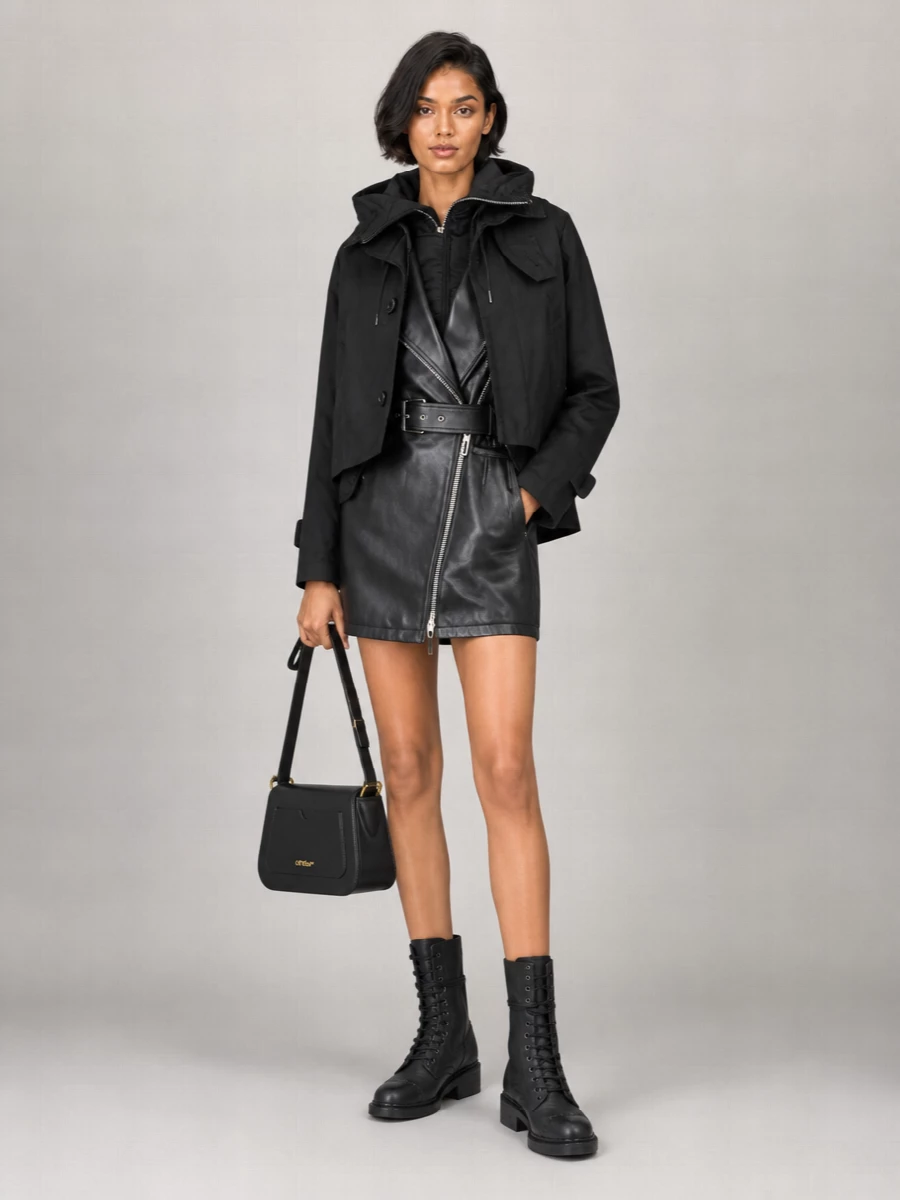 Sacai Cotton Blend Jacket With Hood And Layered Look