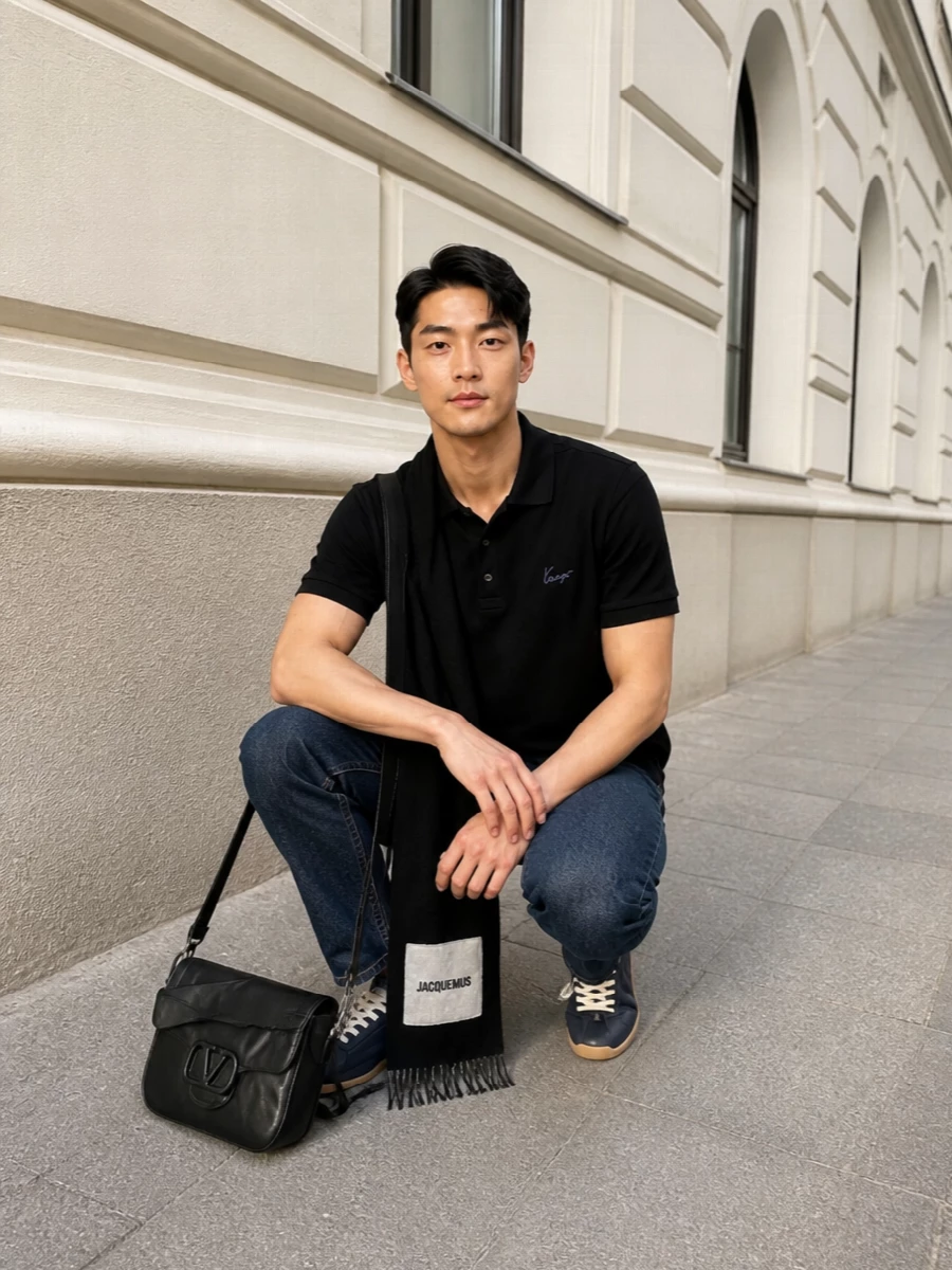 Kenzo polo dark indigo jeans navy sneakers