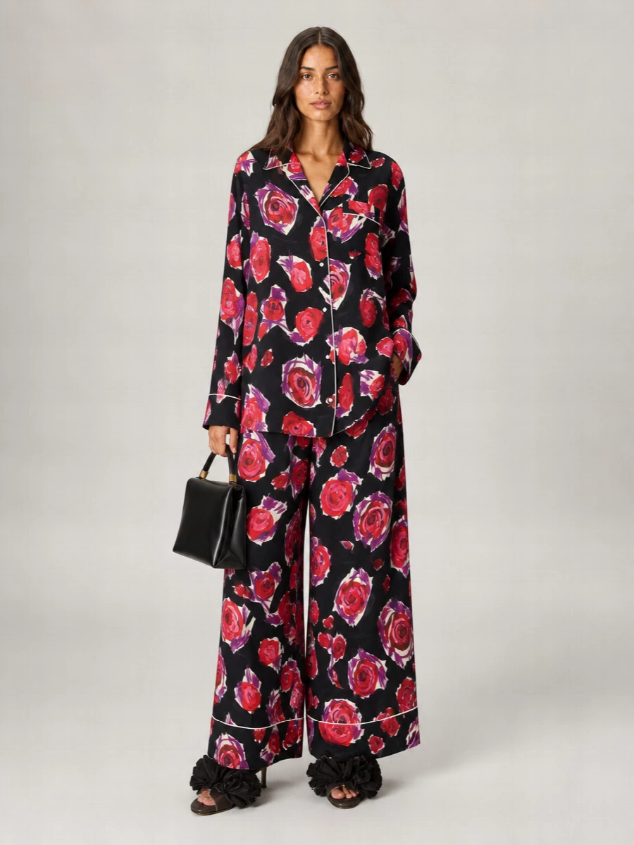 Magda Butrym Silk Satin Floral Appliqué Mules