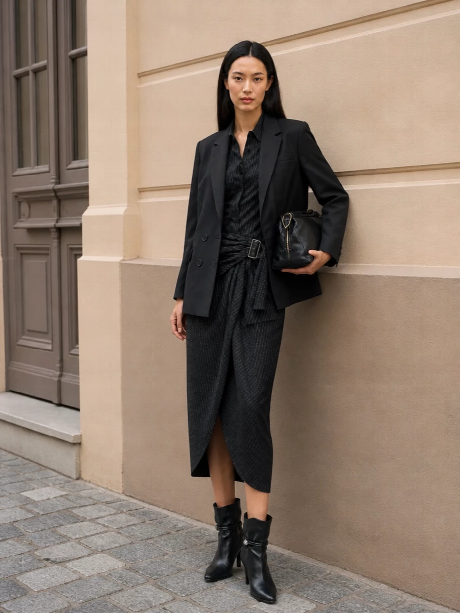 Isabel marant blazer pinstripe wrap dress outfit