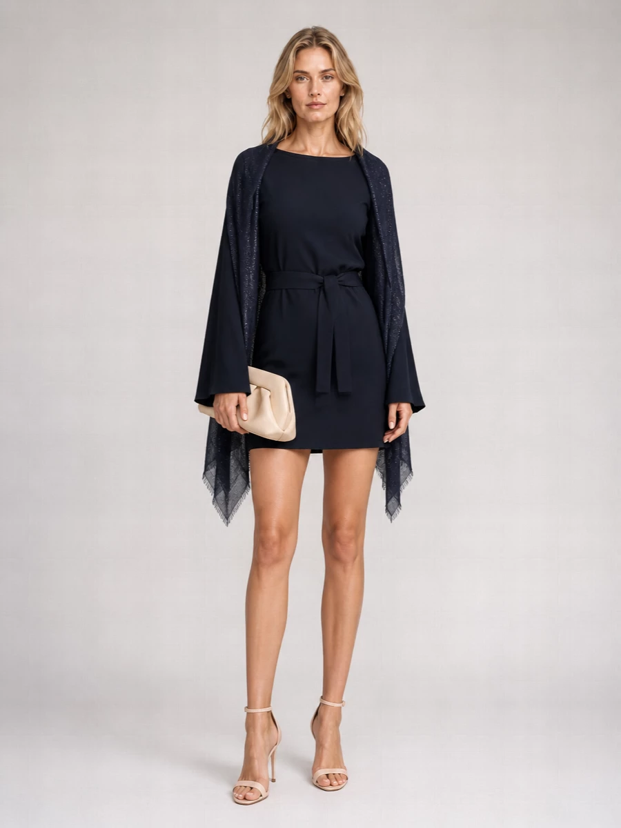 Parosh Boat Neck Long Sleeve Belted Mini Dress