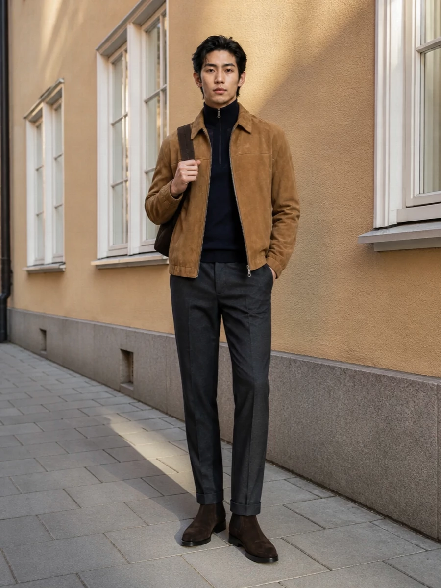 Paul smith camel suede jacket navy trousers