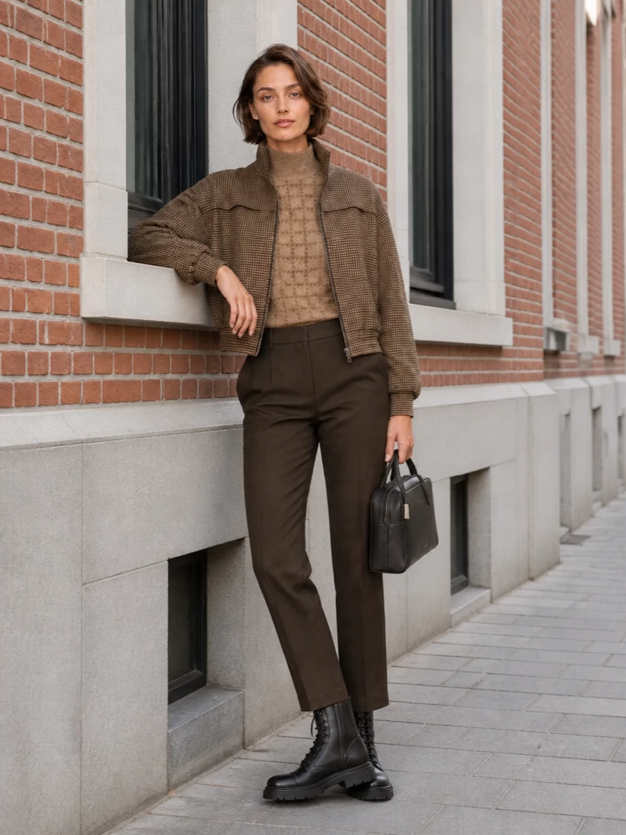 Brunello cucinelli bomber tailored brown trousers