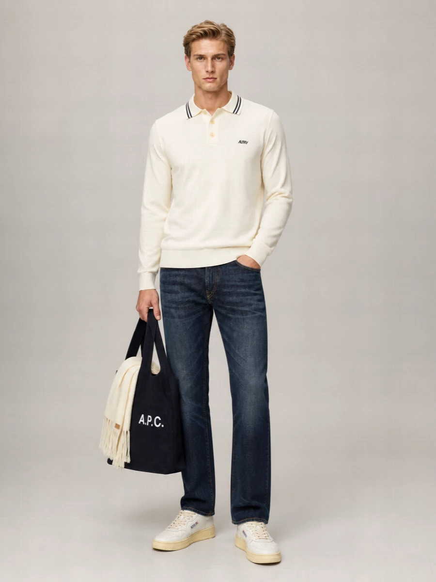 Autry Fine-Knit Polo Sweater