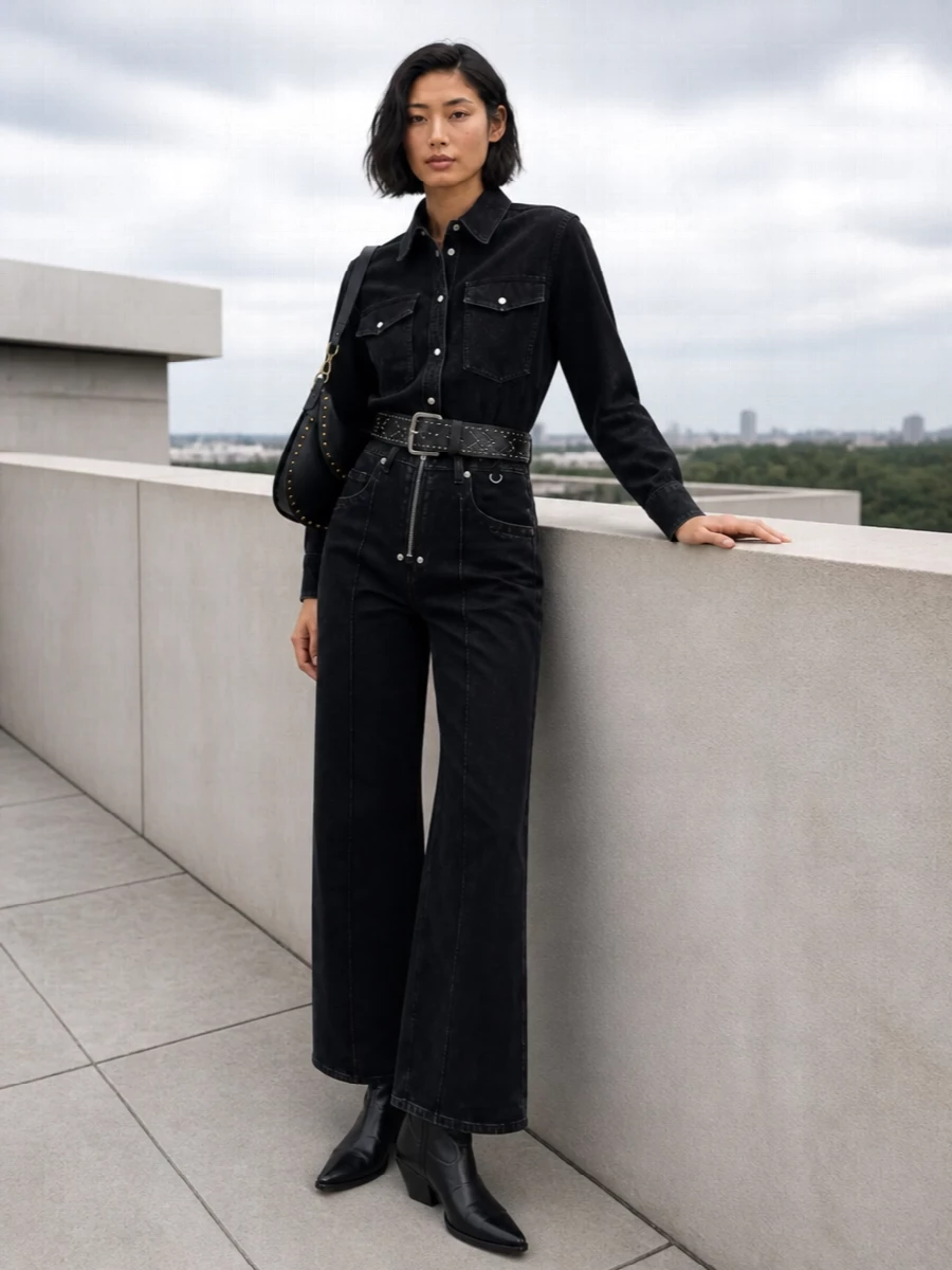 Isabel marant western shirt wide leg black jeans