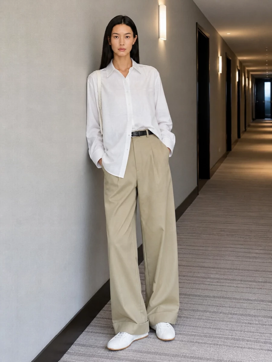 Palm angels shirt wide leg trousers white sneakers