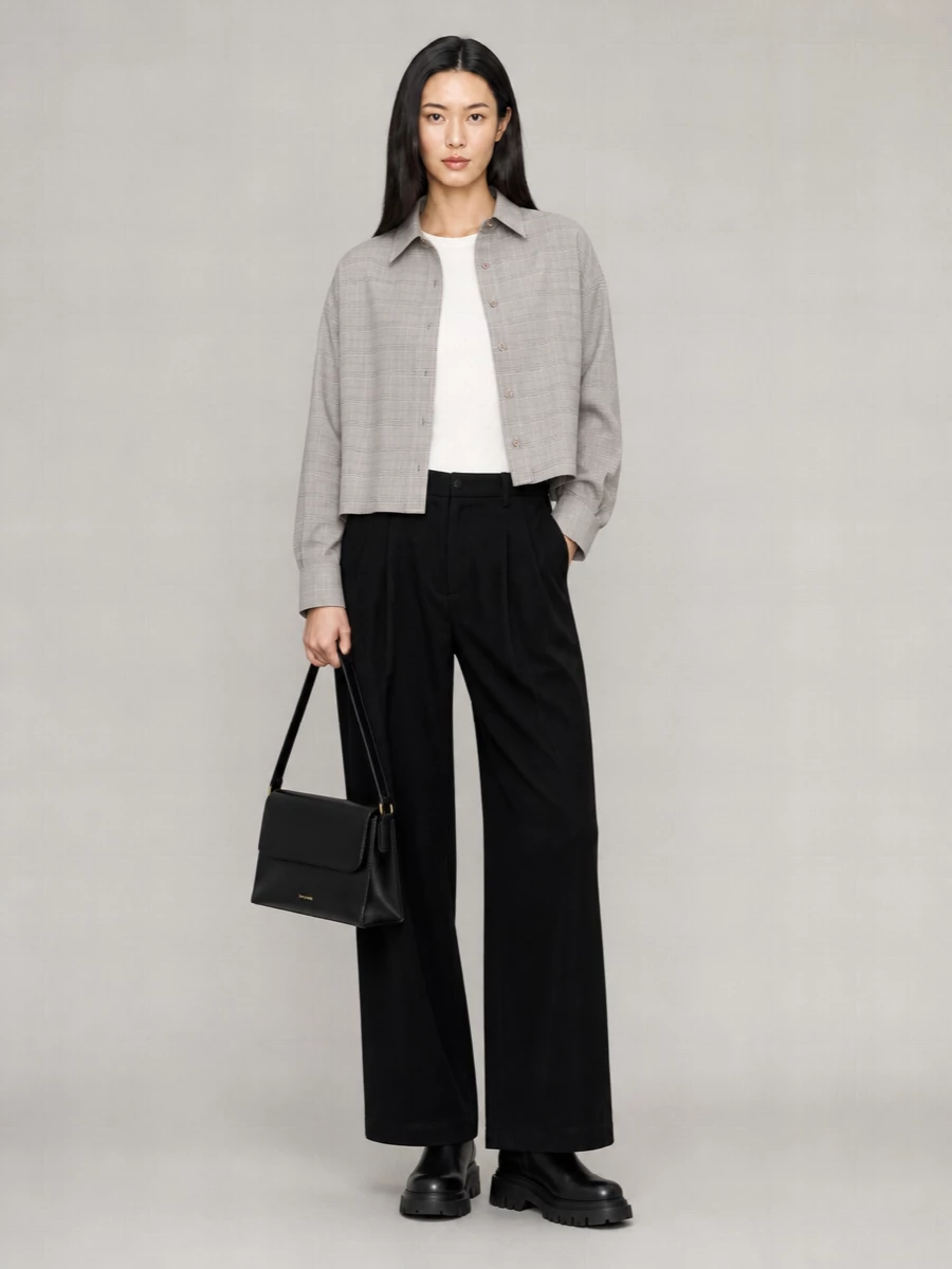The Frankie Shop Cropped Plaid Boxy Shirt Jacket