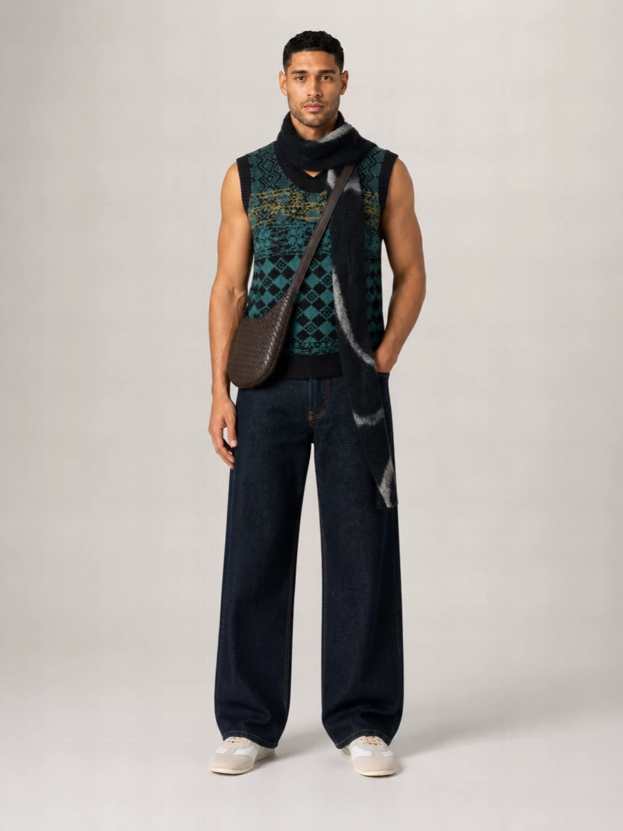 Dries Van Noten Wool Jacquard Geometric Sleeveless Vest