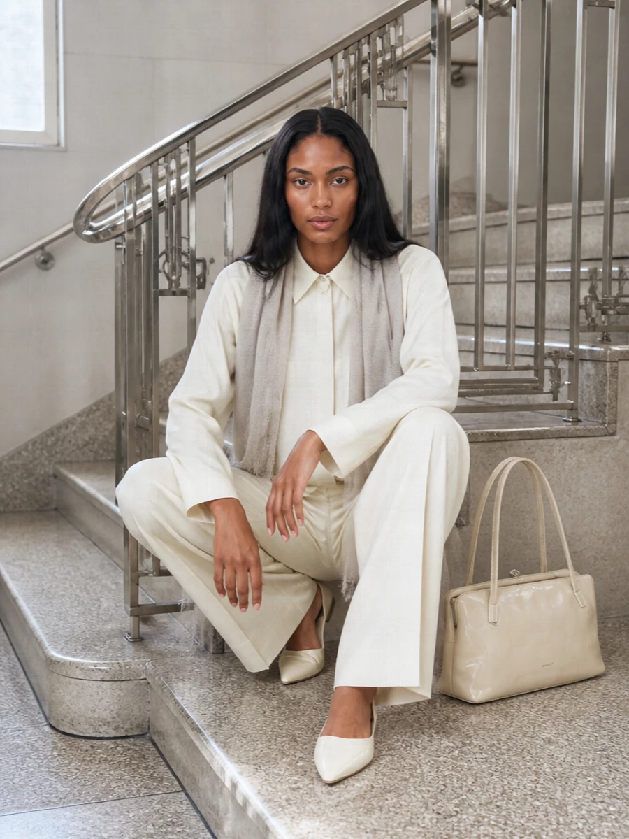 Jil sander ivory shirt wide leg trousers outfit