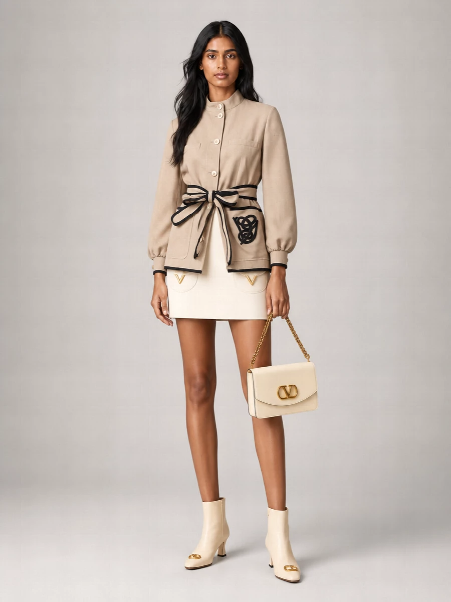 Valentino Embroidered Logo Belted Jacket