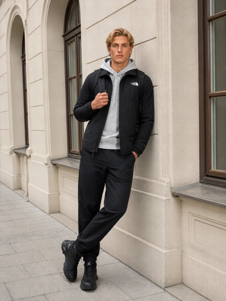 The north face black puffer outfit men