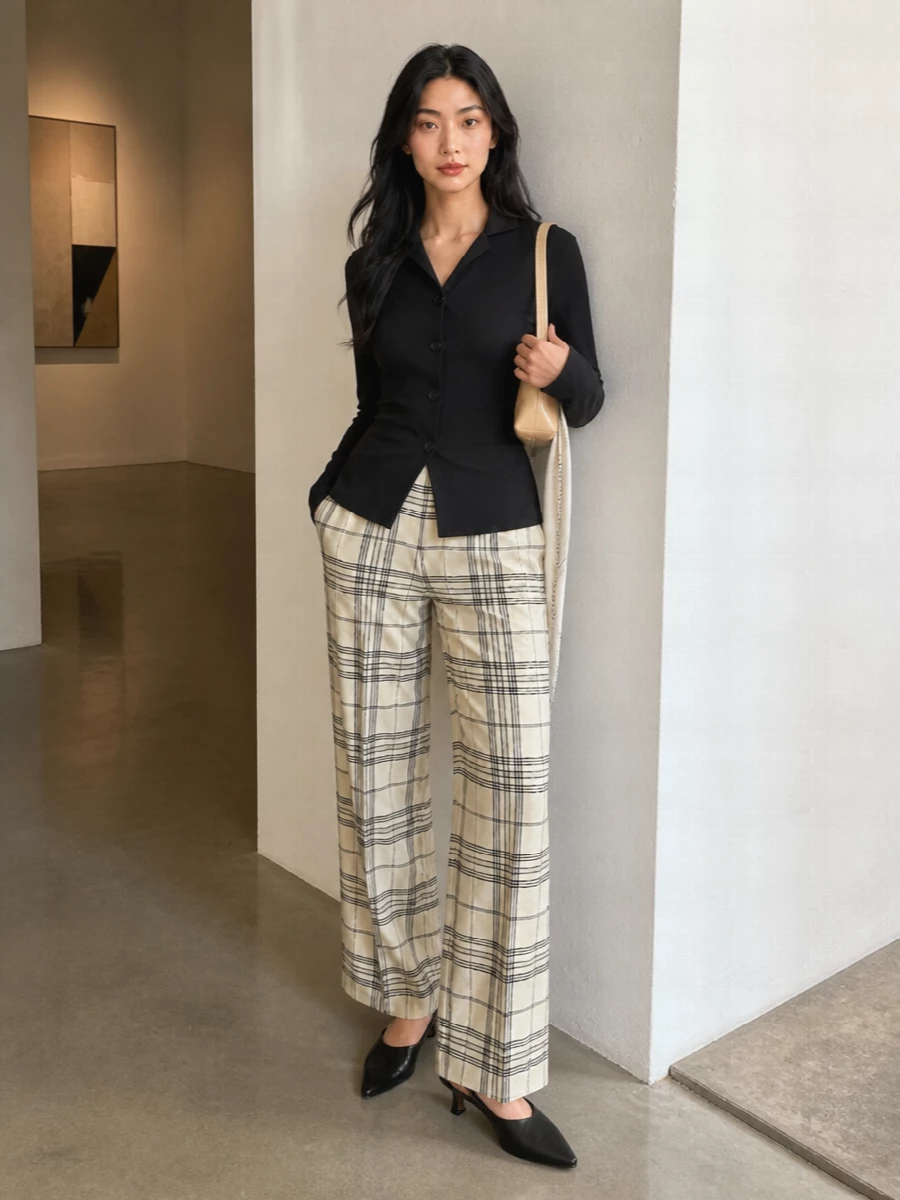 Jil sander black shirt checked trouser outfit