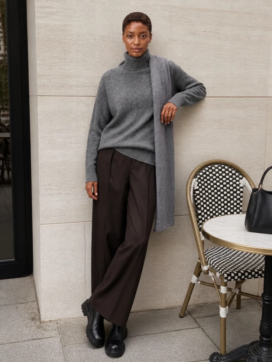 Frankie shop grey turtleneck wide leg trousers