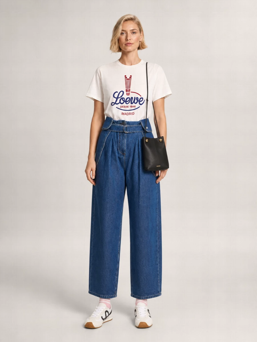 Loewe Crinkled Logo Print Draped T-Shirt