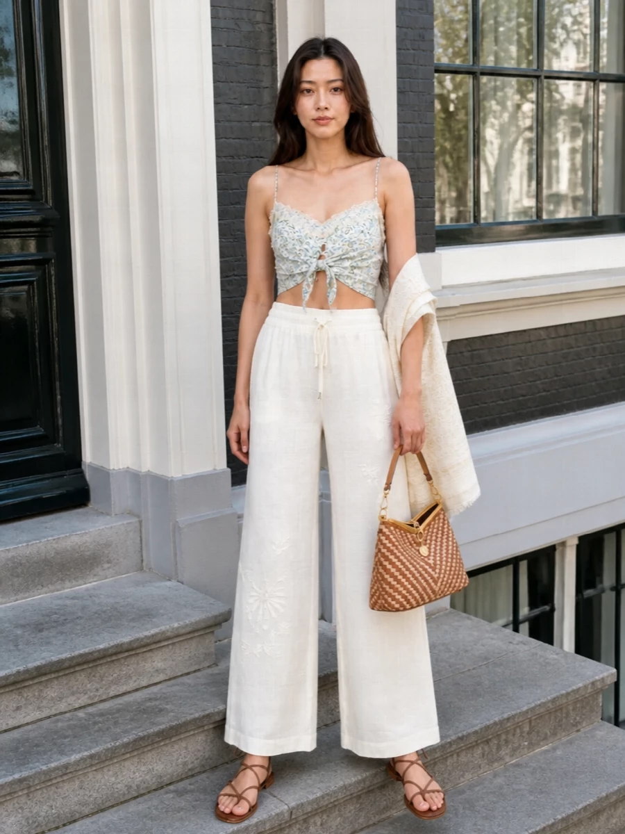 Ermanno scervino ivory wide leg trousers outfit