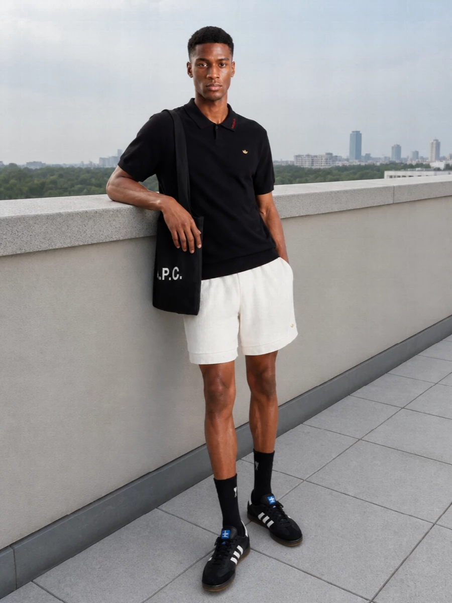 Adidas originals polo outfit off white shorts