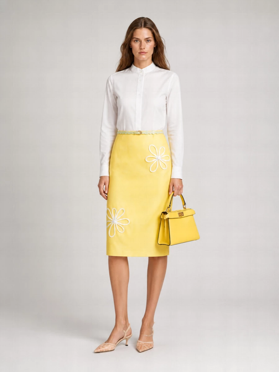 Fendi Silk Floral-Print Midi Pencil Skirt