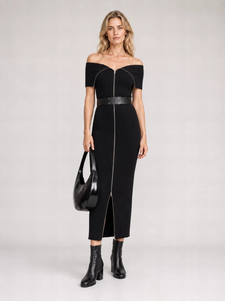 Mm6 Maison Margiela Ribbed Midi Dress