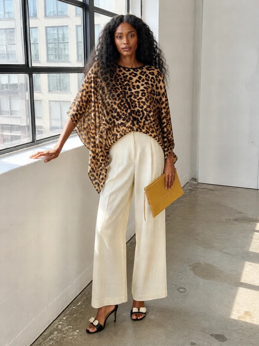 Alberta ferretti leopard poncho wide leg trousers