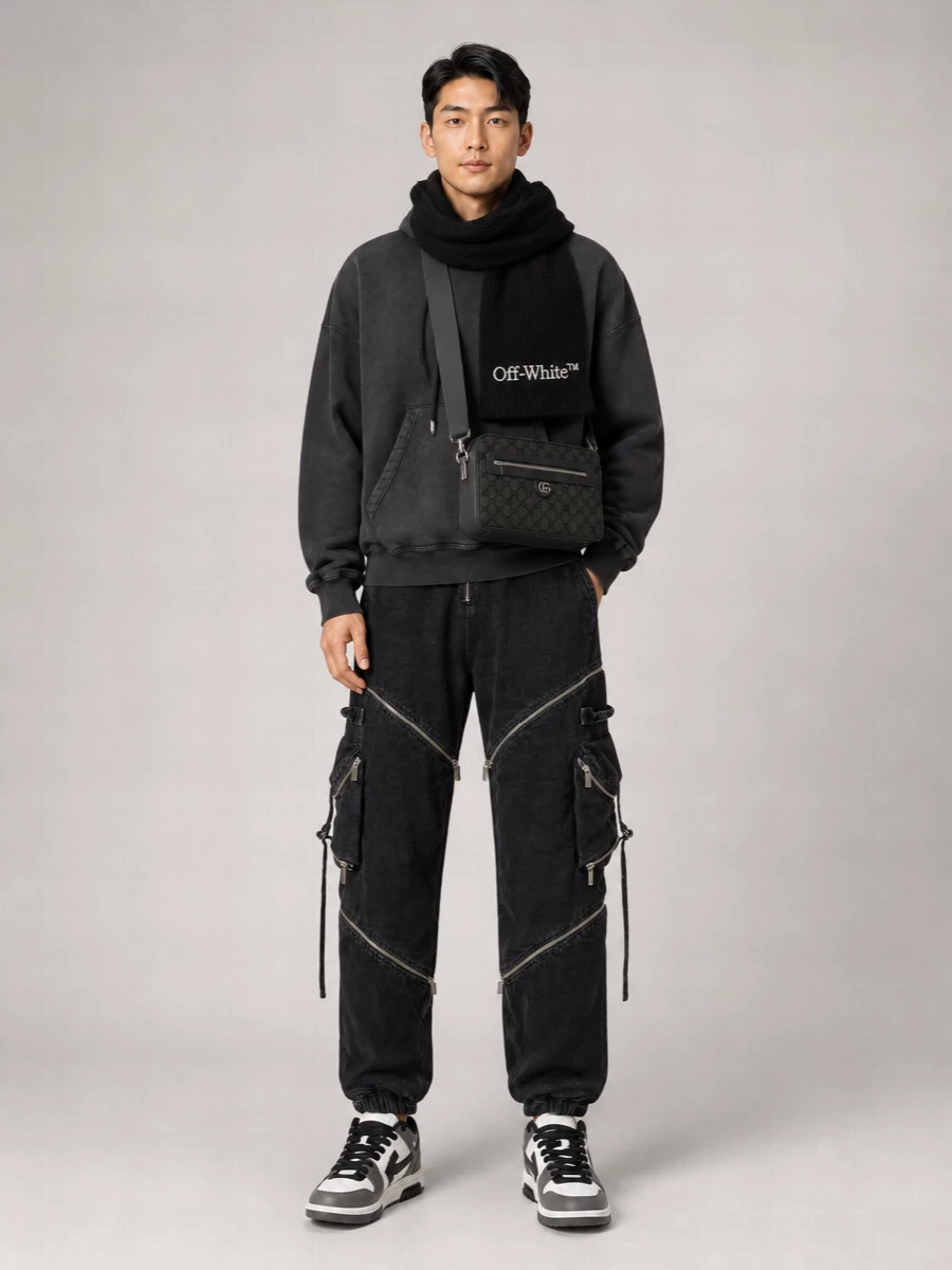 Off-White Ribbed Cotton Hooded Sweatshirt