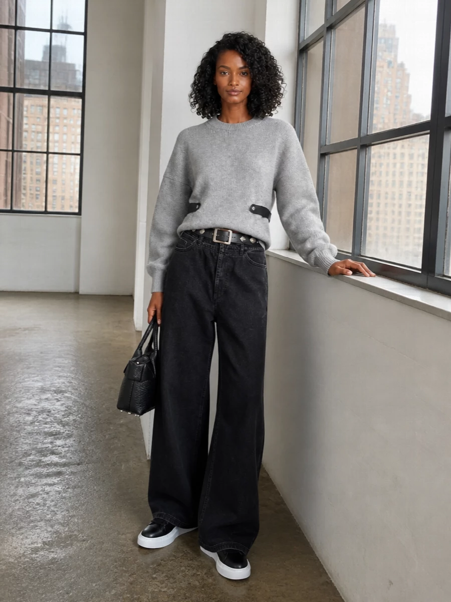 Alexander wang wide leg jeans sneaker outfit