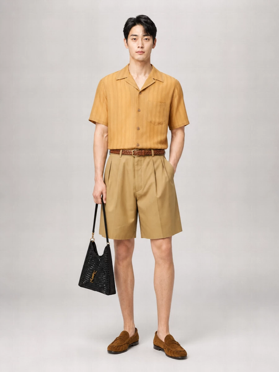 Saint Laurent Silk Striped Short-Sleeve Shirt