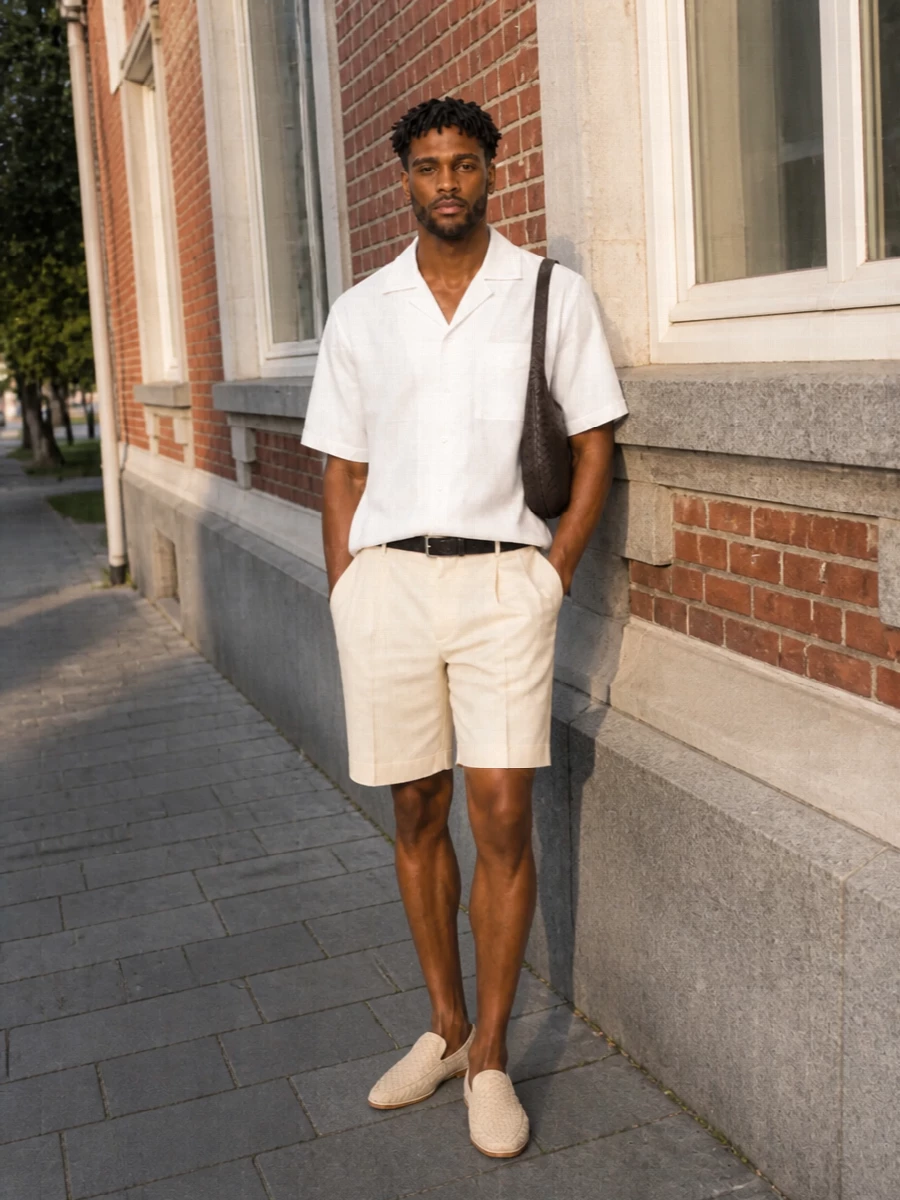 Bottega veneta camp shirt tailored shorts outfit