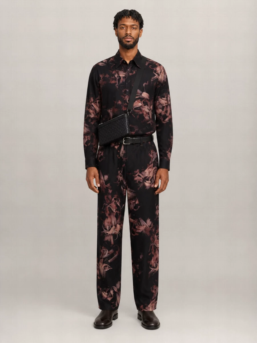 Dries Van Noten Silk Floral Print Straight-Leg Trousers